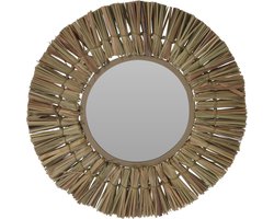 Home & Styling Wandspiegel Raffia - frame kleur naturel - Dia 30 cm - met brede lijst - gang/badkamer/slaapkamer spiegels