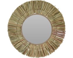 Home & Styling Wandspiegel Raffia - frame kleur naturel - Dia 40 cm - met brede lijst - gang/badkamer/slaapkamer spiegels