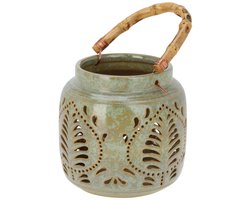 Home & Styling Windlicht Lantaarn Asia - porselein - groen - D14 x H14 cm - voor waxinelichtje - binnen / buiten