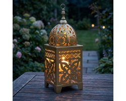 Home & Styling Windlicht Lantaarn - Oosters - Arabische sfeer - goud - 10 x 27 cm - metaal - voor een waxinelichtje