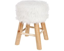Home & Styling zit krukje Malmo - houten onderstel en fluffy stof - wit - D30 x H43 cm
