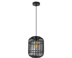 Home Sweet Home - Boheemse Hanglamp - Bamboe Lampenkap - Cilindrisch - Zwart - Ø21.5 x 131 cm - E27 fitting - Ontworpen voor gebruik in slaapkamers en werkruimtes - Inclusief 1 meter kabel