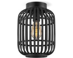 Home Sweet Home - Boheemse stijl Plafondlamp - Bamboe Lampenkap - Cilinder - Zwart - Ø21,5 x 30 cm - E27 fitting - Ontworpen voor gebruik in