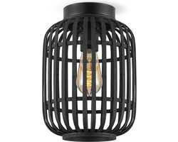 Home Sweet Home - Boheemse stijl Plafondlamp - Bamboe Lampenkap - Cilinder - Zwart - Ø21,5 x 30 cm - E27 fitting - Ontworpen voor gebruik in slaapkamers en studeerkamers - met montagetoebehoren