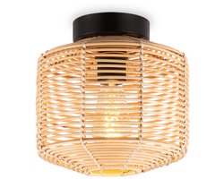 Home Sweet Home - Boheemse stijl Plafondlamp - Bamboe Lampenkap - Ovaal - Beige - Ø25 x 24 cm - E27 fitting - Ontworpen voor gebruik in slaapkamers en studeerkamers - Hoogte lampenkap: 21cm