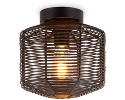 Home Sweet Home - Boheemse stijl Plafondlamp - Bamboe Lampenkap - Ovaal - Zwart - Ø25 x 24 cm - E27 fitting - Ontworpen voor gebruik in slaapkamers en studeerkamers - Hoogte lampenkap: 21cm
