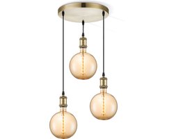 Home Sweet Home hanglamp brons vintage rond - hanglamp inclusief 3 LED filament lamp dubbele spiraal - dimbaar - pendel lengte 100 cm - inclusief E27 LED lamp - amber
