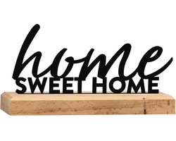 Home Sweet Home Houten Wanddecoratie met Metalen Letters - Stijlvol Woonaccessoire 20x9 cm
