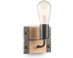 Home Sweet Home - Industriële Wandlamp Denton - Muurlamp gemaakt van hout - Antraciet - 15/11/13cm - wandlamp geschikt voor woonkamer, slaapkamer- geschikt voor E27 LED lichtbron