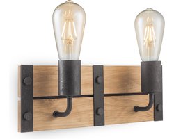 Home Sweet Home - Industriële Wandlamp Denton - Muurlamp gemaakt van hout - Antraciet - 35/11/13cm - wandlamp geschikt voor woonkamer, slaapkamer- geschikt voor E27 LED lichtbron