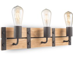 Home Sweet Home - Industriële Wandlamp Denton - Muurlamp gemaakt van hout - Antraciet - 55/11/13cm - wandlamp geschikt voor woonkamer, slaapkamer- geschikt voor E27 LED lichtbron