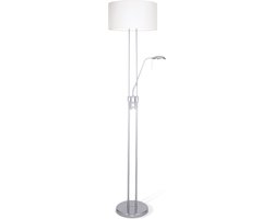 Home Sweet Home - Klassieke vloerlamp Up - 2 lichts staande lamp met lampenkap - Geborsteld staal - 50/50/185cm - geschikt voor E27 LED lichtbron - geschikt voor woonkamer, slaapkamer en thuiskantoor - met draaischakelaar