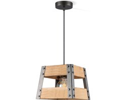 Home Sweet Home - Landelijke Hanglamp Barn - geschikt voor E27 LED lichtbron - hanglamp gemaakt van Hout - 18/18/126cm - Pendellamp geschikt voor woonkamer, slaapkamer en keuken