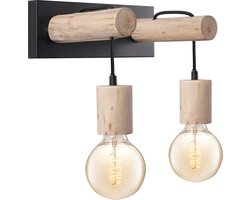 Home Sweet Home - Landelijke Wandlamp Billy - Muurlamp gemaakt van hout - Zwart - 29/20/22cm - wandlamp geschikt voor woonkamer, slaapkamer- geschikt voor E27 LED lichtbron