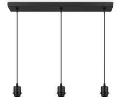 Home Sweet Home - Metaal kroonluchter - Industrie hanglamp - Zwart - Met 3 pcs lampvoeten - Ontworpen voor Eetkamer en Slaapkamer – 65 x 9.5 x 112.5cm - set met E27 Lamphouder - voor Lampenkap met Doorsnede max 20cm - Gloeilamp Niet Inbegrepen