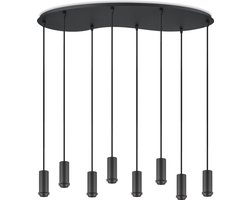 Home Sweet Home - Metaal kroonluchter - Industrie hanglamp - Zwart - Met 8 pcs lampvoeten - Ontworpen voor Eetkamer en Slaapkamer - 80 X 27.5 X 117.5cm - set met E27 Lamphouder - voor Lampenkap met Doorsnede max 15cm - Gloeilamp Niet Inbegrepen