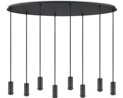 Home Sweet Home - Metaal kroonluchter - Industrie hanglamp - Zwart - Met 8 x lampvoeten - Ontworpen voor Eetkamer en Slaapkamer - 100 x 30 x 117.5cm - set met E27 Lamphouder - voor Lampenkap met Doorsnede max 15cm - Gloeilamp Niet Inbegrepen