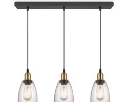 Home Sweet Home - Metalen Hanglamp - Inclusief 3 Glazen Lampenkap - Helder - Ø65 x 128 cm - E27 fitting - voor gebruik in slaapkamers en werkruimtes - Inclusief 1 meter kabel