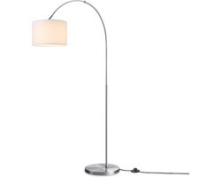 Home Sweet Home - Moderne Boog Vloerlamp Duke - staande lamp fischer met wit lampenkap - Geborsteld staal - 98/30/180cm - geschikt voor E27 LED