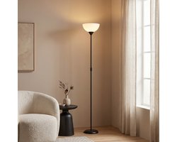 Home Sweet Home - Moderne E27 LED Vloerlamp - 28/28/173.5 cm - Zwart - Metalen Staande Lamp met Wit Lampenkap - Geïntegreerde LED 4W 806Lm 2700K -
