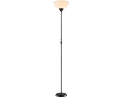 Home Sweet Home - Moderne E27 LED Vloerlamp - 28/28/173.5 cm - Zwart - Metalen Staande Lamp met Wit Lampenkap - Geïntegreerde LED 4W 806Lm 2700K - Voor Kantoor en Slaapkamer - met schakelaar