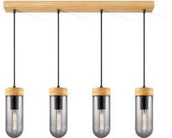 Home Sweet Home - Moderne Hanglamp Capri - 4 lichts hanglamp gemaakt van Glas en Hout - Rook - 80/10/142cm - Dekra getest - geschikt voor E27 LED