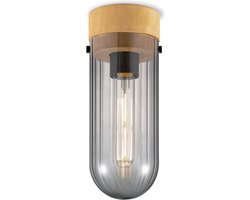 Home Sweet Home - Moderne LED Plafondlamp Capri - Rook - 10/10/26cm - Rond - geschikt voor E27 fitting - Plafondlamp gemaakt van hout en glas