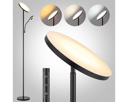Home Sweet Home - Moderne LED Vloerlamp - 25/25/175 cm - Zwart - Metalen Staande Lamp met Leeslamp - Geïntegreerde LED 42W 3636Lm - Dimbaar - Voor