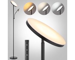 Home Sweet Home - Moderne LED Vloerlamp - 25/25/175 cm - Zwart - Metalen Staande Lamp met Leeslamp - Geïntegreerde LED 42W 3636Lm - Dimbaar - Voor