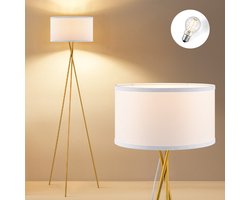Home Sweet Home - Moderne Vloerlamp - Metalen Staande lamp met wit stoffen lampenkap - 53/53/138 cm - Inclusief LED E27 Lichtbron 4W 806Lm - voor Woonkamer en Slaapkamer - met voetschakelaar