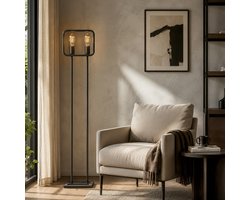 Home Sweet Home - Moderne vloerlamp Weave - 2 lichts staande lamp geschikt voor E27 LED lichtbron - Zwart - 20/20/160cm - geschikt voor woonkamer,