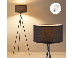 Home Sweet Home - Moderne Vloerlamp - Zwarte Stoffen Lampenkap en Metalen Staande lamp - 53/53/138 cm - Inclusief LED E27 Lichtbron 4W 806Lm - voor Woonkamer en Slaapkamer - Met Voetschakelaar