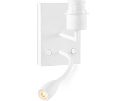 Home Sweet Home - Moderne wandlamp Read voor lampenkap - Wit - 11/11/15cm - 2 lichts wandlamp met flexibele LED spot - geschikt voor E27 LED lichtbron - voor lampenkap met doorsnede max.20cm
