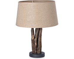 Home Sweet Home tafellamp Melrose - tafellamp Bindy Houten inclusief lampenkap - lampenkap 35/30/19cm - tafellamp hoogte 33 cm - geschikt voor E27 LED lamp - taupe