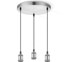 Home Sweet Home - Vintage Hanglamp Diy - 3 lichts hanglamp gemaakt van Metaal - Geborsteld staal - 30/30/109cm - Pendellamp geschikt voor woonkamer, slaapkamer en keuken- geschikt voor E27 LED lichtbron