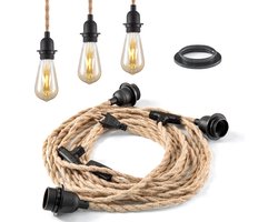 Home Sweet Home - Vintage Hanglamp kit - 3-licht Linen Hanglamp met schakelaar 750 cm - Geschikt voor woonkamers en landhuizen - DIY kabel set met