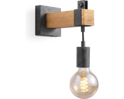 Home Sweet Home - Vintage Wandlamp Denton - Muurlamp gemaakt van hout - Antraciet - 20/10/23cm - wandlamp geschikt voor woonkamer, slaapkamer- geschikt voor E27 LED lichtbron