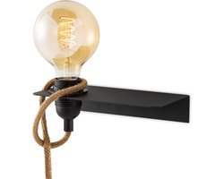 Home Sweet Home - Zwart Vintage Muurlamp - Metalen Wandlamp - Met E27 fitting - 20 x 11 x 4 (BxDxH) - Voor hal en slaapkamer - Met schakelaar - Lichtbron niet inbegrepen