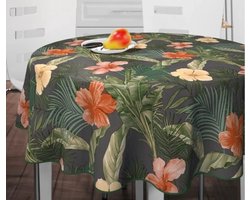 Home Trend Tafelzeil - 160 cm Rond - 5R2/10 - Tropische bloemen - PVC - Plastic - Afwasbaar - Beschermrand - Extra sterk