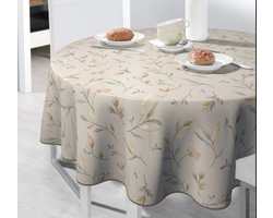 Home Trend Tafelzeil - 160 cm Rond - Creme - Beige - Bladeren - PVC - Afwasbaar - Beschermrand - Extra sterk