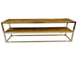 Home - TV-Meubel - Rixos Sleeper Wood - Gouden Frame - Visgraat motief - 160 x 40 cm - Hoog 50 cm