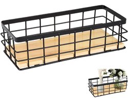 Home Wall Basket - Draadmand - Metaalopslagmanden voor Badkamer - Verwijderbare Houten Bodem - Voor het Opslaan van Fruit Snacks en Voedsel in Keuken
