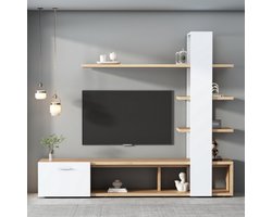 Home woonkamer wandmeubel, woonkamer meubelset 180 x 33,5 x 151,5 cm, geschikt voor televisies tot 60 inch, modern eiken wit TV meubel, lowboard, TV wandmeubel set, woonkamer meubelset