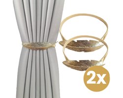 Home2go Gordijn Embrasse - raamdecoratieaccessoires - Gordijnhouder - Gordijn hanger - Gordijn Accessoires - Goud Bladvorm - 45 cm 2 Stuks