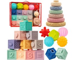 Homeblend Baby Speelgoed - Baby Montessori - Sensorisch Bijt & Stapel Set - 23-delig - Badspeelgoed - Zacht Silicone - Speelgoed 0 jaar - Speelgoed 1 jaar