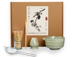 HomeBlend Matcha Set - Zeef - Groen - Matcha Klopper - 5-delig - Starterkit - Kom - Klopperhouder - Bamboe Lepel - Keramiek - Theeceremonie Set - Japanse Thee Set - Starterkit