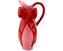 HomeBound- Aardewerk waterkan strik-roze/rood-15,8x10,8x28cm