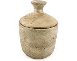 HomeBound by KY | Aardewerk potje met deksel beige | zand kleurig (opberg)potje met deksel | 11x11x16cm