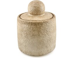 HomeBound by KY | Aardewerk potje met deksel beige | zand kleurig (opberg)potje met deksel | 15,5x15,5x19,5cm