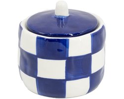 HomeBound by KY | Aardewerk potje met deksel check dark blue | potje | potje met deksel